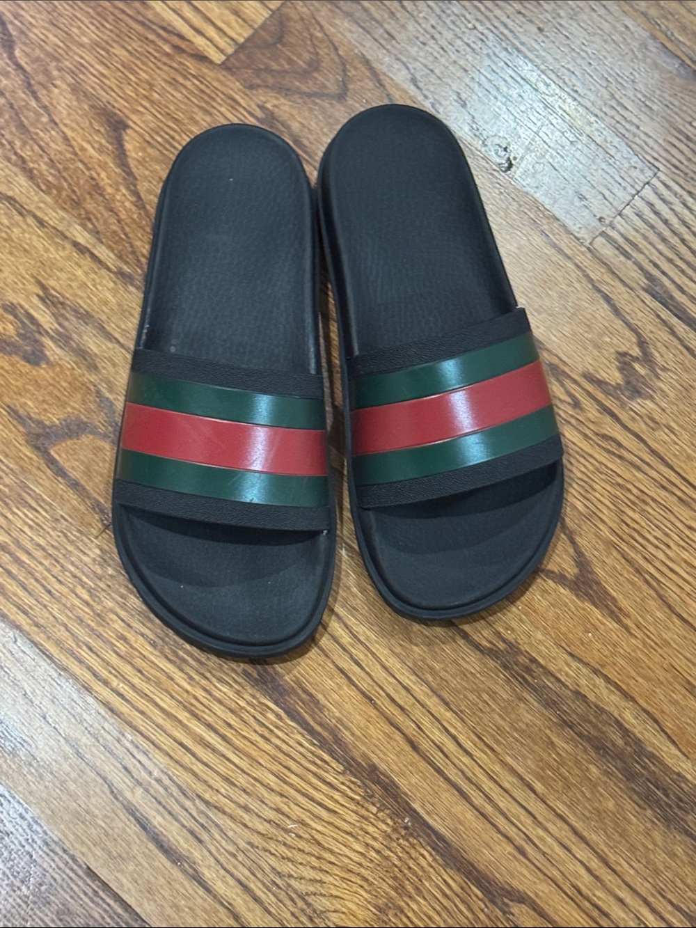 Gucci Black Slides with Green and Red Stripes